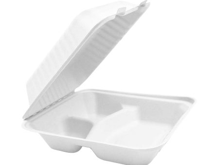 Compostable Hinged Containers with Compartments - 200 containers per case - Sold By The Case Cheap