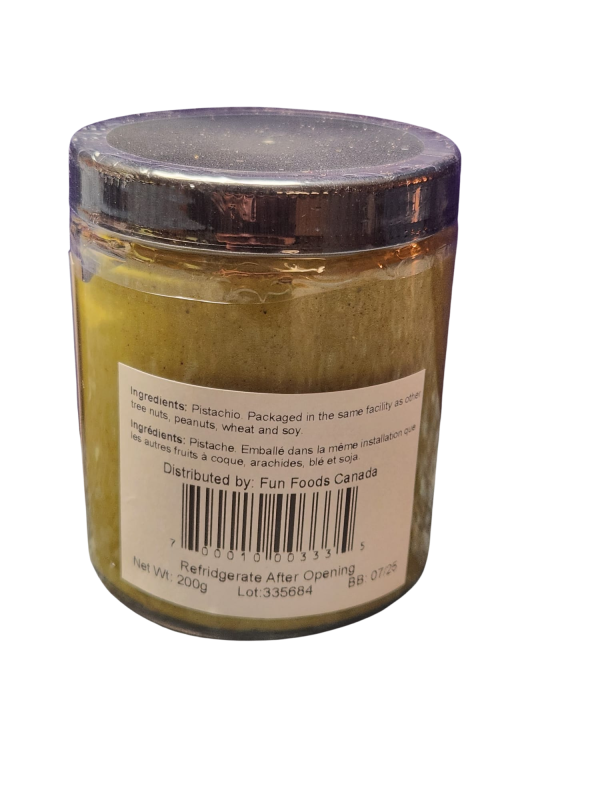 All Natural - Premium Pure Pistachio Butter (aka Pistachio Cream or Filling) - 100% Pure Pistachio Paste - 200g Jar or 5KG Bulk Bucket - For Cooking, Baking, Ice Cream, Gelato, Desserts, Sauce and Toppings - Canadian Distribution Discount