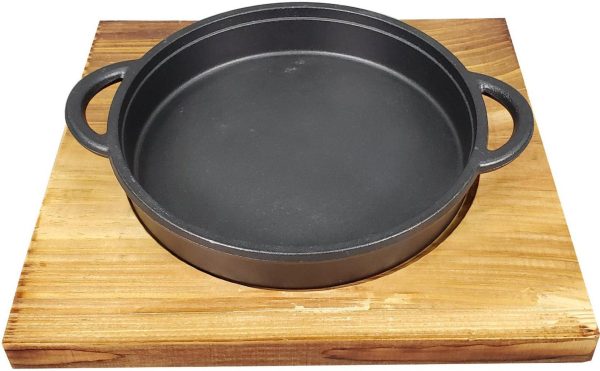 XC - 1894 Cast Iron W Wood - 24cm Dia x 5cm H Cheap