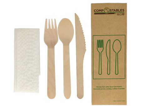 Wood Fork, Knife, Spoon and Napkin in Paper Bag - 500 Cutlery Sets - Sold By The Case For Sale