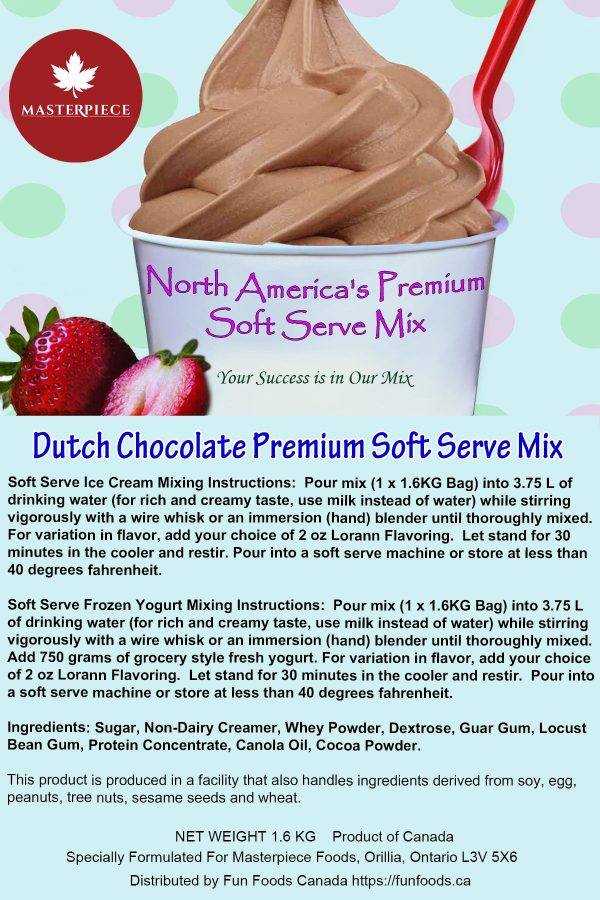 Dutch Chocolate Premium 3-in-1 Soft Serve Mix - 3.5 Lbs Bag - Case (12 x 3.5lb Bags) - Made in Canada Cheap