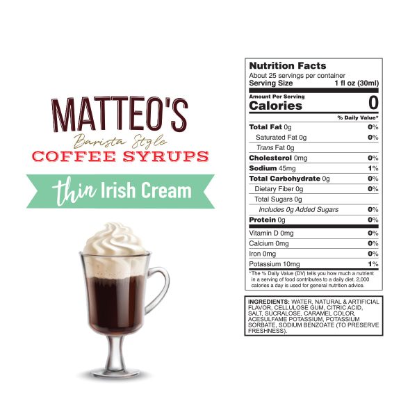 Sugar Free Coffee Syrup, Irish Cream | 6 x 750ml Bottles Cheap