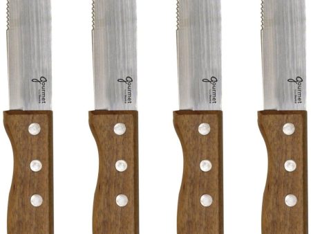 Set Of 4 Steak Knives - Acacia Wooden Handle Hot on Sale