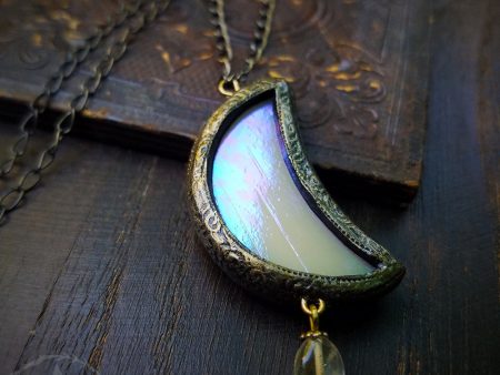 Citrine Iridescent Luna Crescent ~ Stained Glass Amulet Discount