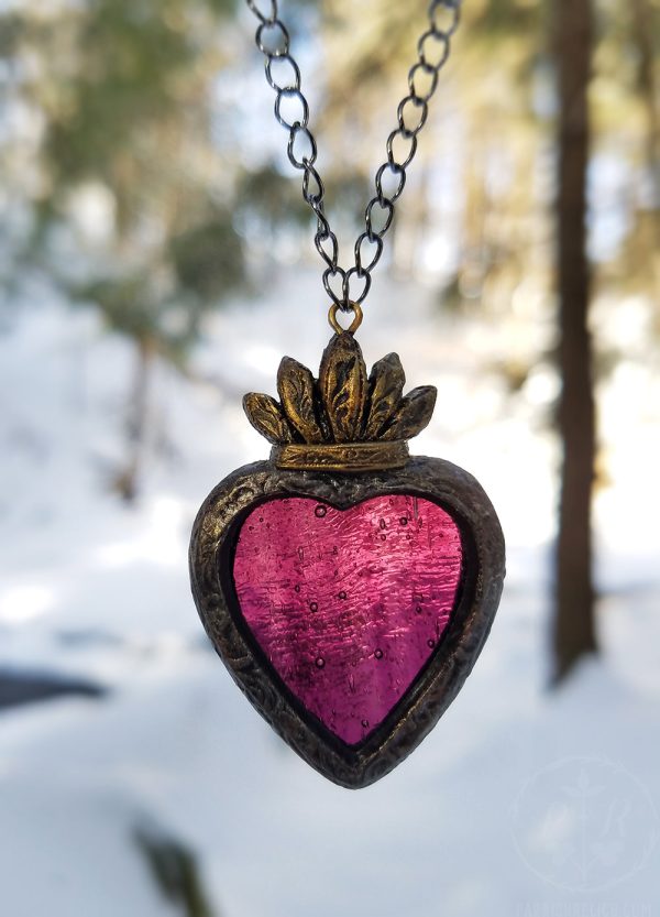 Garnet Sacred Heart ~ Stained Glass Amulet Hot on Sale