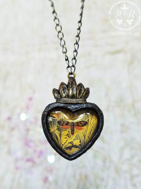 Victorian Moth Sacred Heart Pictorial Shrine Amulet Online now