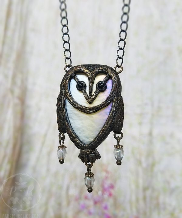 tyto alba ~ Opalescent Stained Glass Barn Owl Amulet Sale