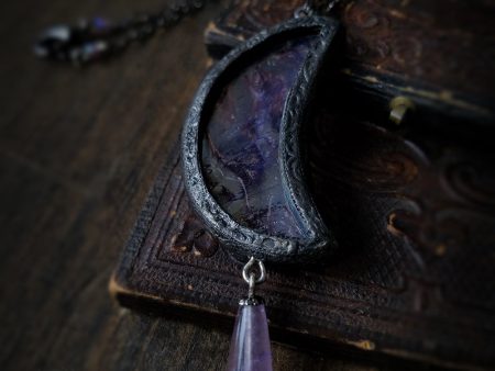 Iridescent Lavender Luna Crescent ~ Stained Glass Amulet Online Hot Sale