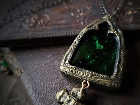 Vesta s Arch ~ Emerald Stained Glass Amulet Fashion